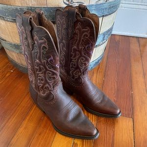 Justin Cowboy Boots w/ Purple Stitching - Worn Once!!